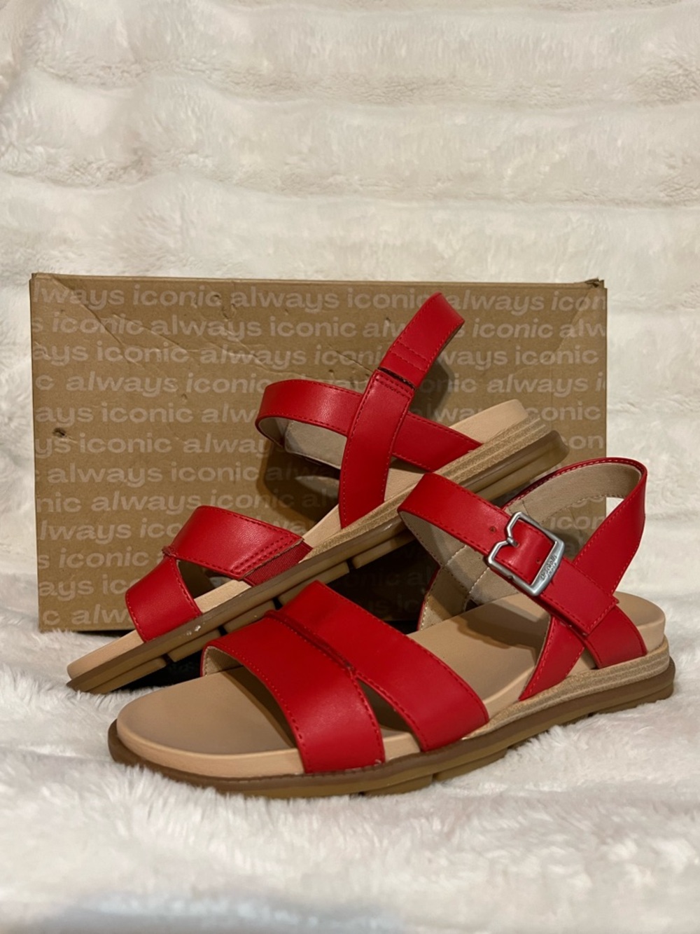 Dr. Scholl's Red Leather Strappy Buckle Sandals